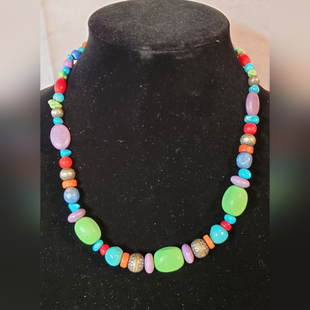 Carolyn Pollack American West sterling silver necklace lapis charoite gaspeite